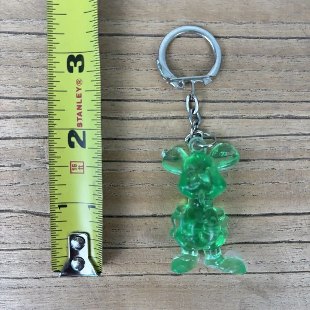 Vintage Keychain Green Mouse Key Ring Acrylic Chuck E. Cheese Retro Jelly Figure